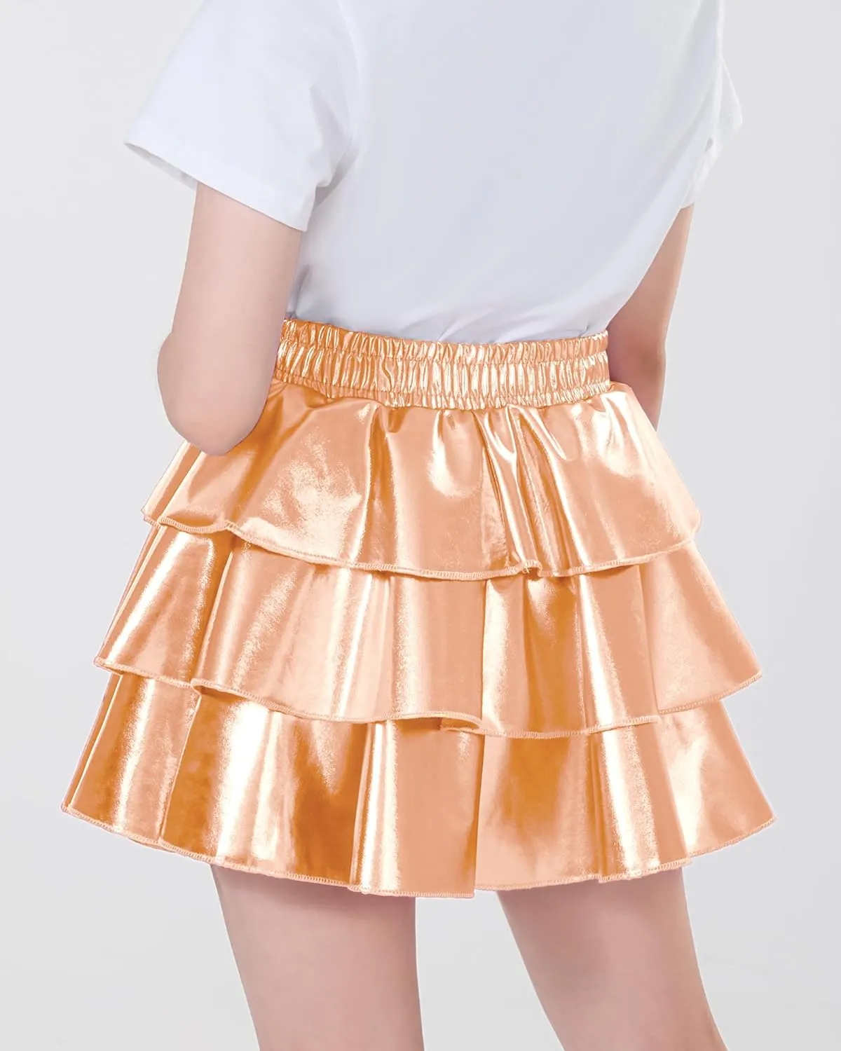 KEREDA Girls Metallic Skirt 3-Layer Ruffle Kids Sparkly Skirt for Girls 6-14 Y