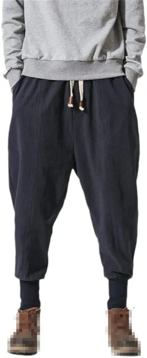 keusyoi Chinese Style Harem Pants Men Casual Joggers Pants Mens Cotton Linen Sweatpants Ankle-Length Men Trousers