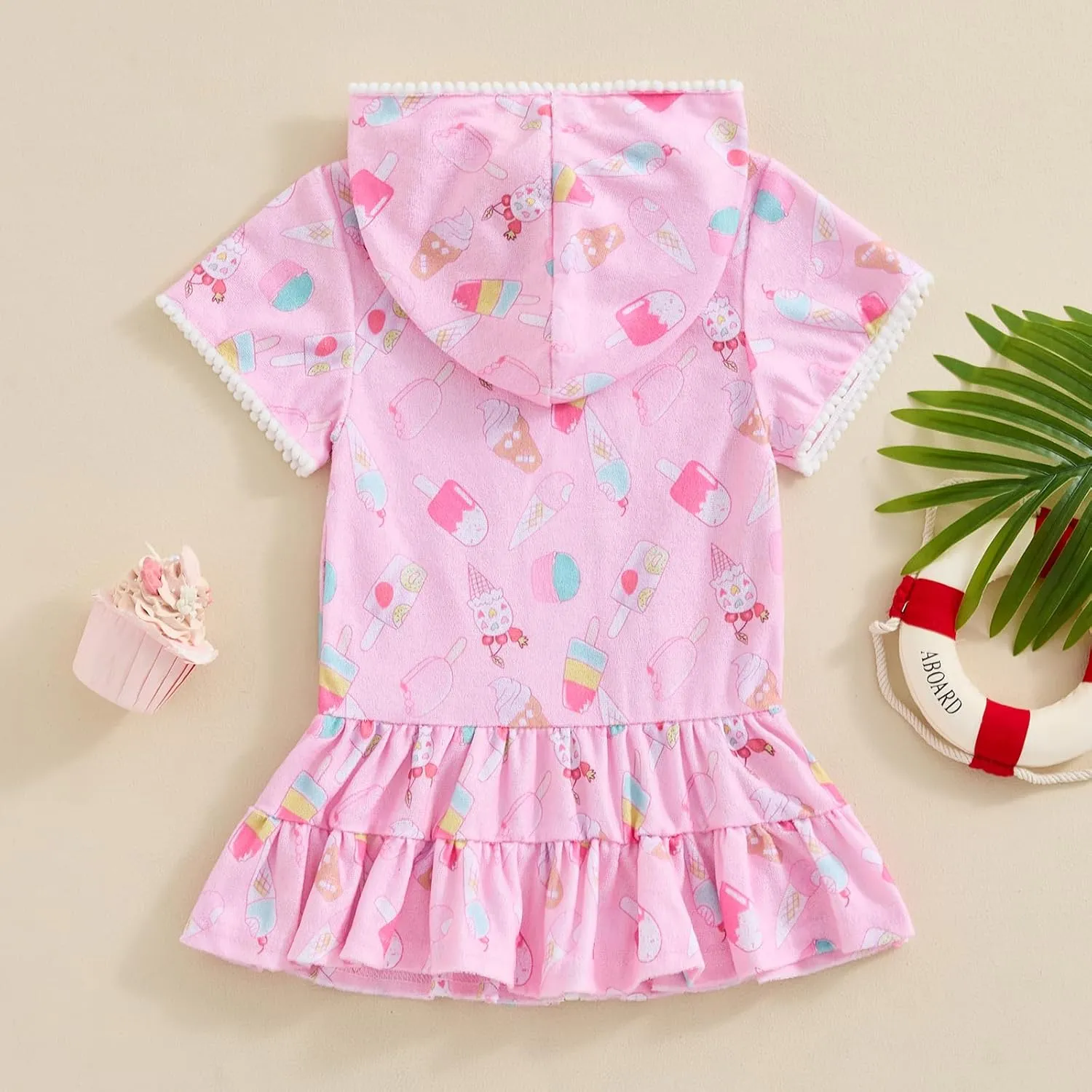 Kid Girls Swim Cover Up Kid Hooded Zip-Up Terry Swimsuit Coverup Towel Bathing Suit Bathrobe Pool Beach Robe Dress