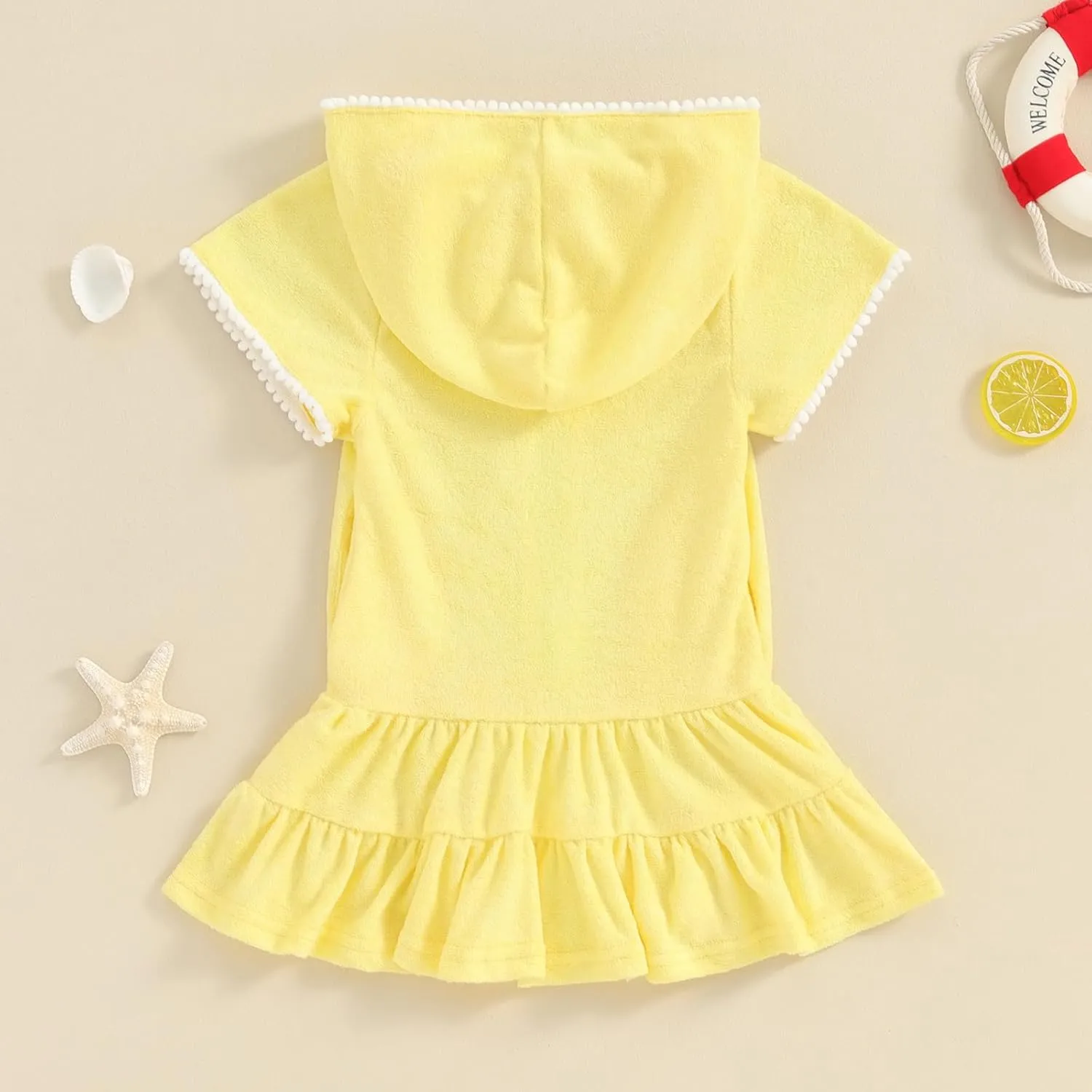 Kid Girls Swim Cover Up Kid Hooded Zip-Up Terry Swimsuit Coverup Towel Bathing Suit Bathrobe Pool Beach Robe Dress