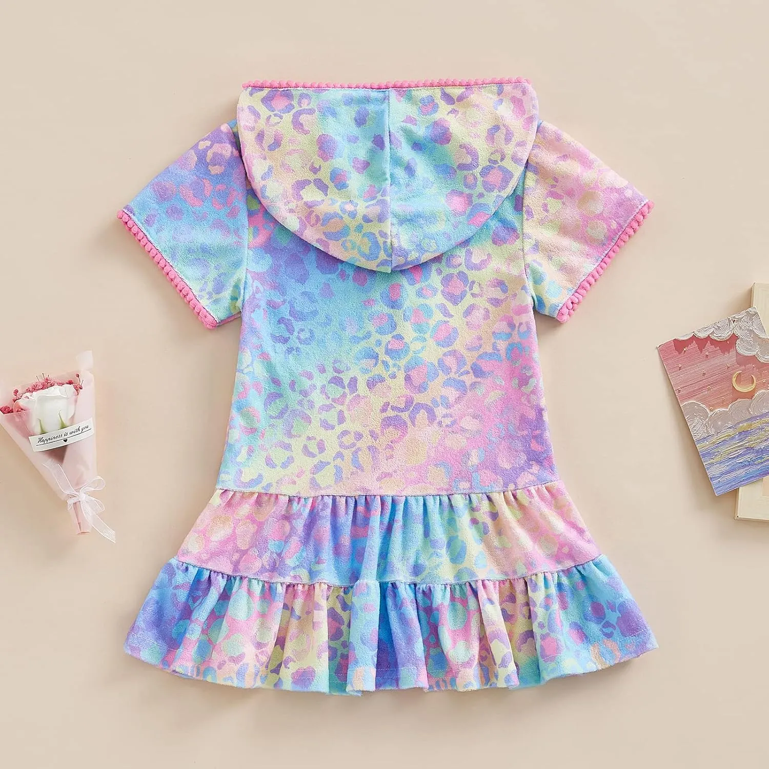 Kid Girls Swim Cover Up Kid Hooded Zip-Up Terry Swimsuit Coverup Towel Bathing Suit Bathrobe Pool Beach Robe Dress