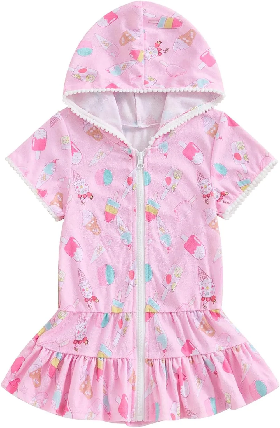 Kid Girls Swim Cover Up Kid Hooded Zip-Up Terry Swimsuit Coverup Towel Bathing Suit Bathrobe Pool Beach Robe Dress