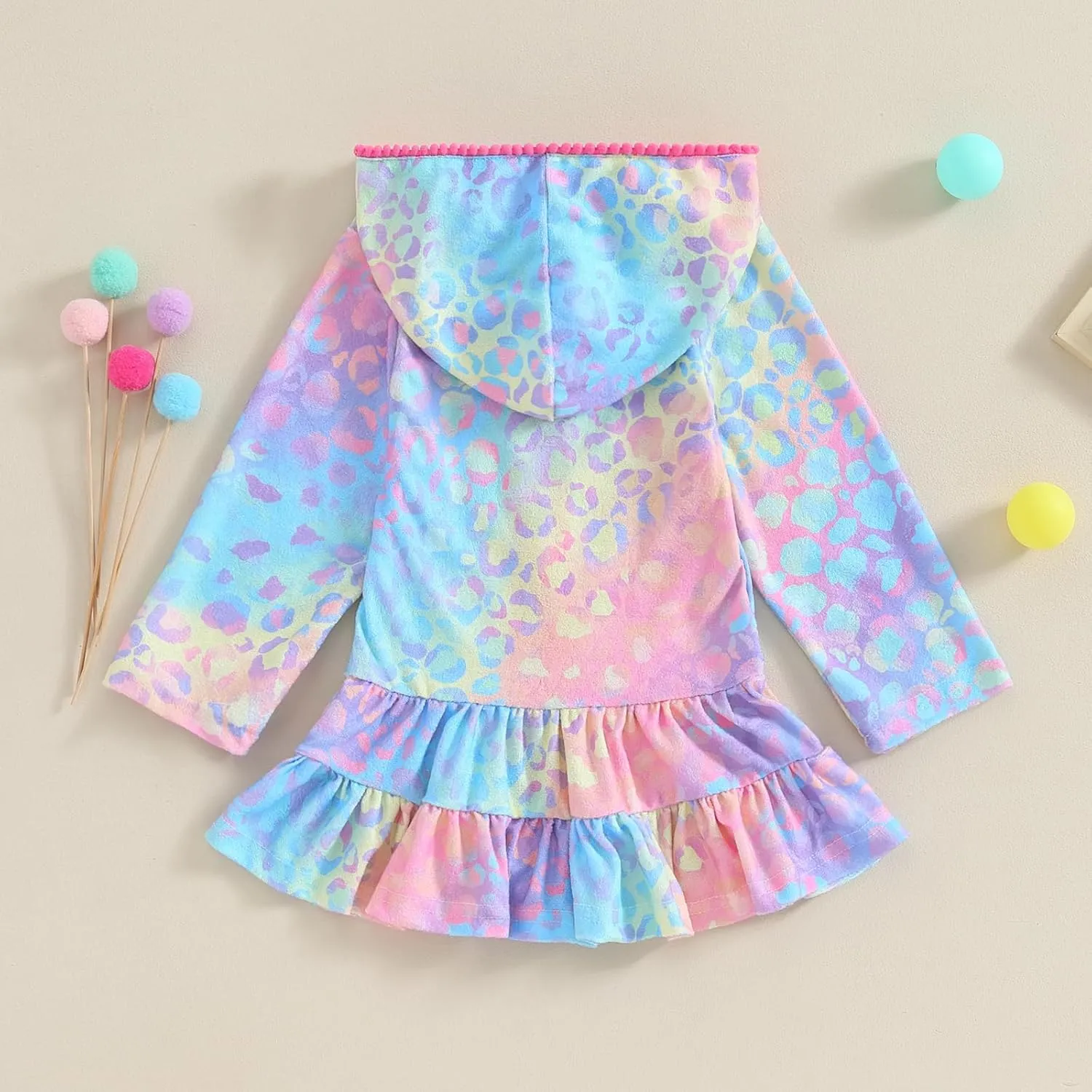 Kids Girl Swim Cover Up Hooded Zip-Up Tie Dye Terry Swimsuit Cover-ups Beach Robe Dress Bathrobe Towel Bathing Suit