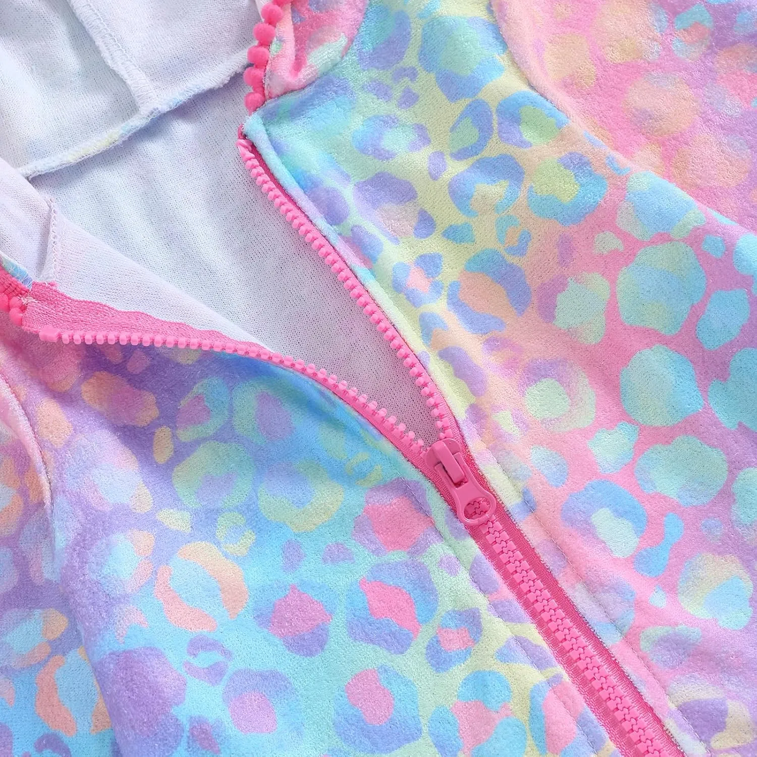 Kids Girl Swim Cover Up Hooded Zip-Up Tie Dye Terry Swimsuit Cover-ups Beach Robe Dress Bathrobe Towel Bathing Suit