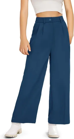 Kids Girls High Waist Wide Leg School Uniform Pants 5-14 Years