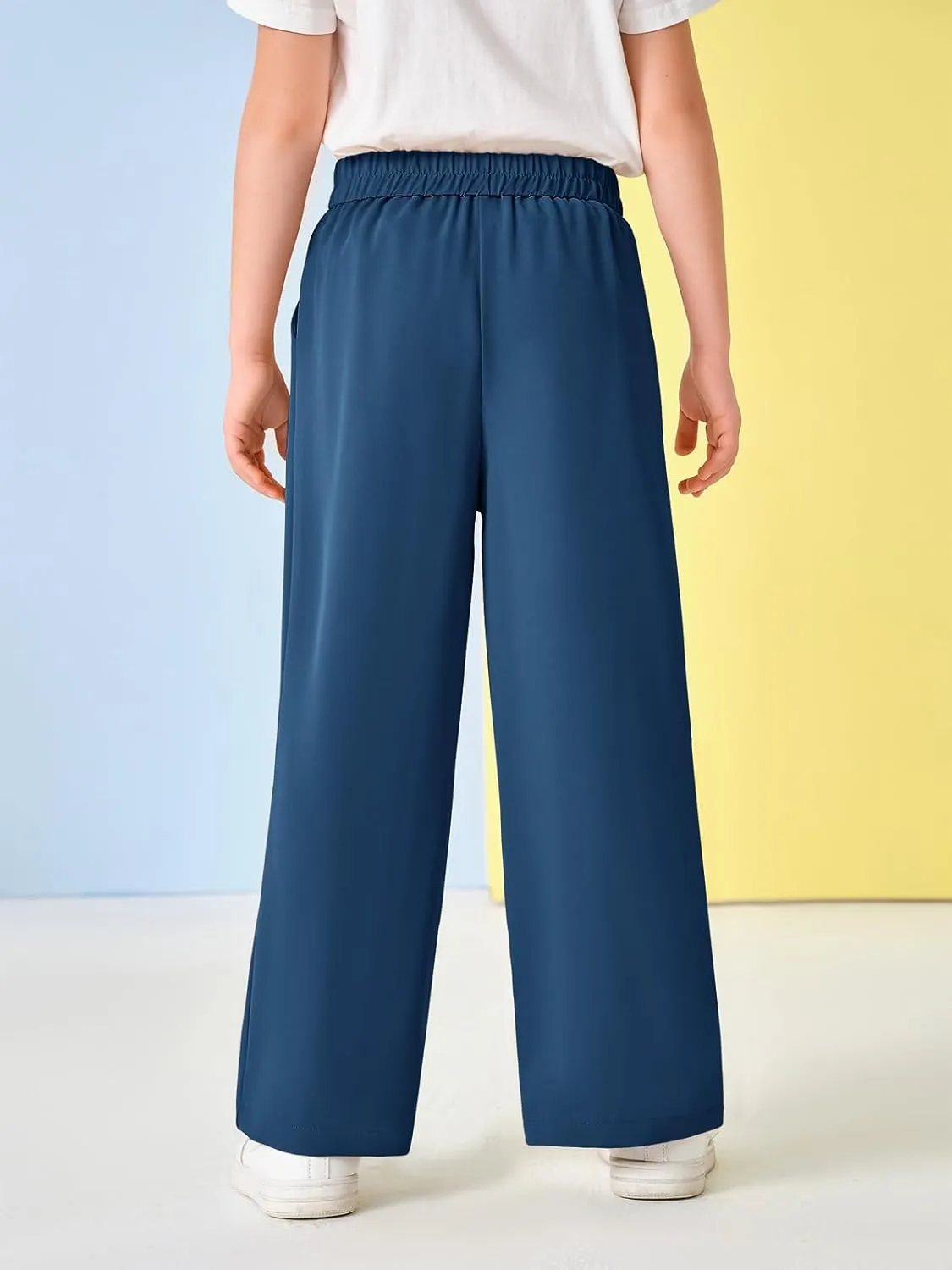 Kids Girls High Waist Wide Leg School Uniform Pants 5-14 Years
