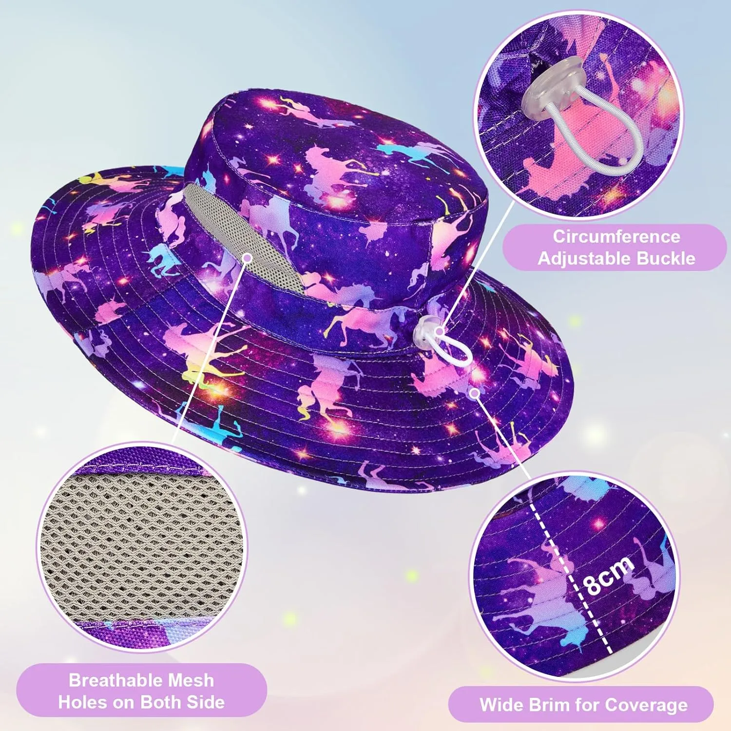 Kids Sun Hat for Girls Mesh Bucket Hat Toddler UV Protection Beach Hat Kids Foldable Fishing Hat for Girls 2-8 Years
