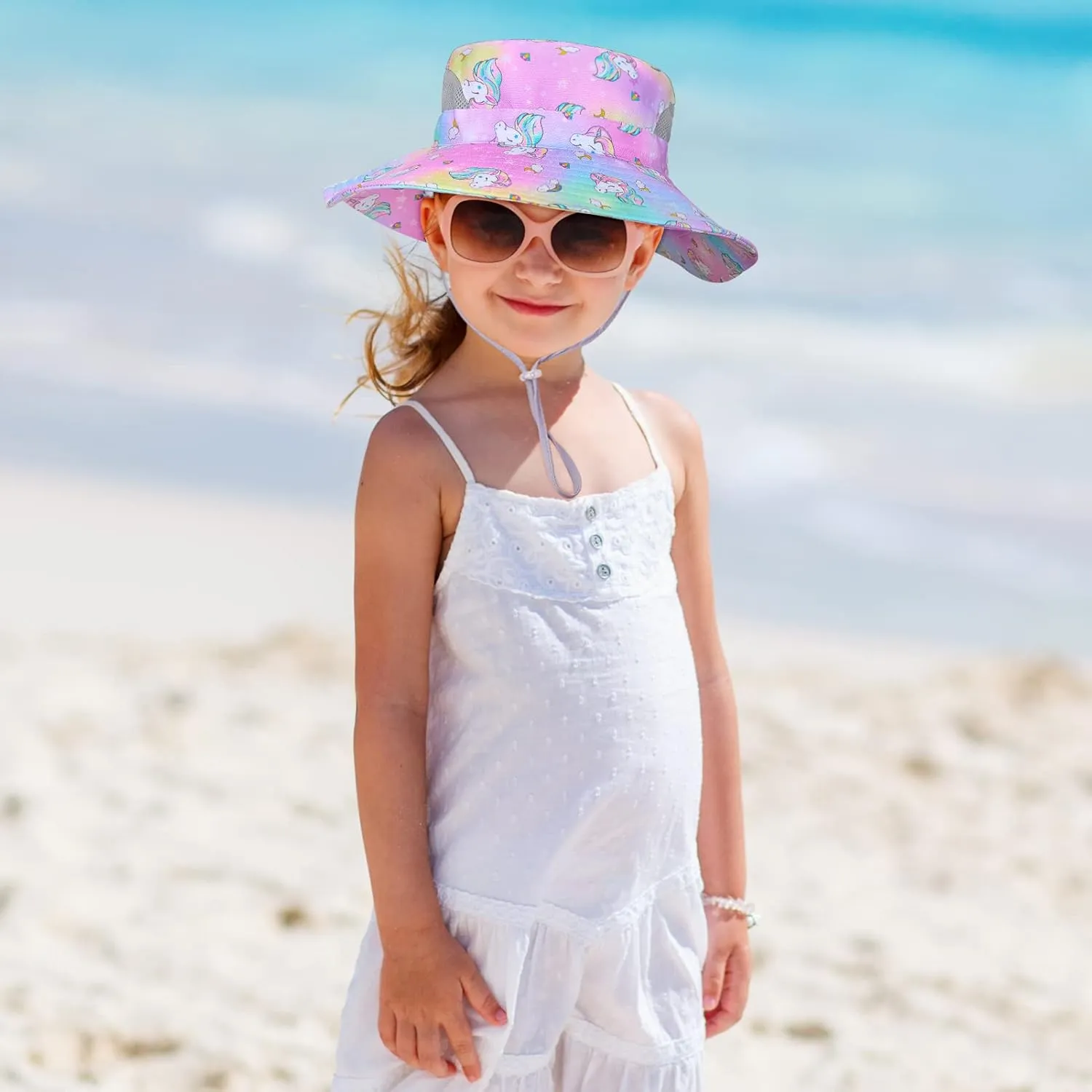 Kids Sun Hat for Girls Mesh Bucket Hat Toddler UV Protection Beach Hat Kids Foldable Fishing Hat for Girls 2-8 Years