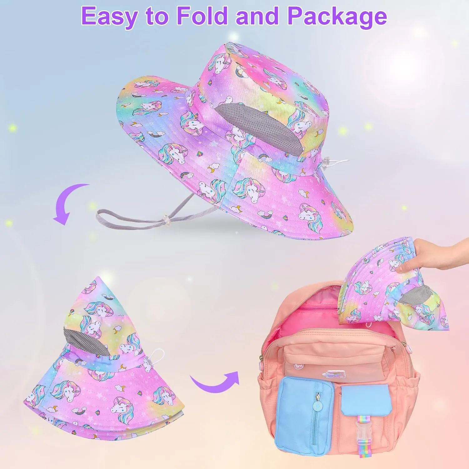 Kids Sun Hat for Girls Mesh Bucket Hat Toddler UV Protection Beach Hat Kids Foldable Fishing Hat for Girls 2-8 Years