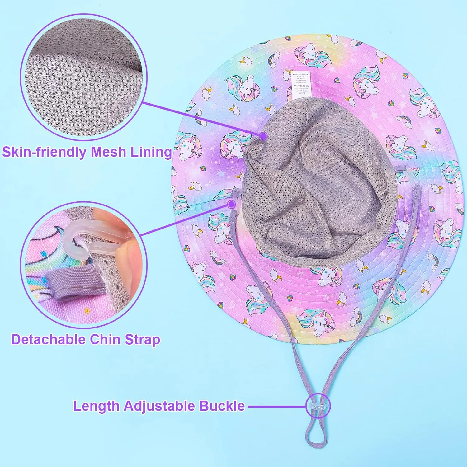 Kids Sun Hat for Girls Mesh Bucket Hat Toddler UV Protection Beach Hat Kids Foldable Fishing Hat for Girls 2-8 Years
