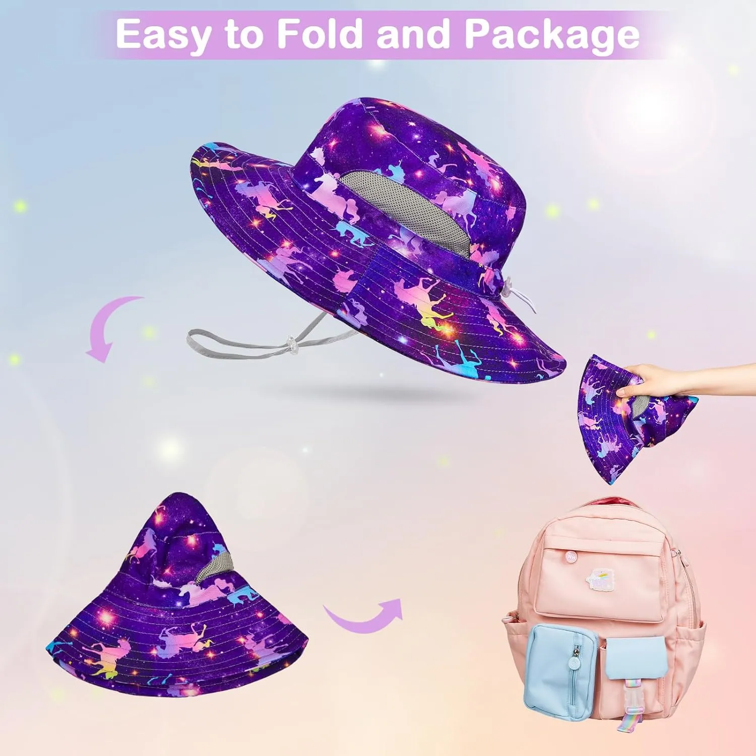 Kids Sun Hat for Girls Mesh Bucket Hat Toddler UV Protection Beach Hat Kids Foldable Fishing Hat for Girls 2-8 Years
