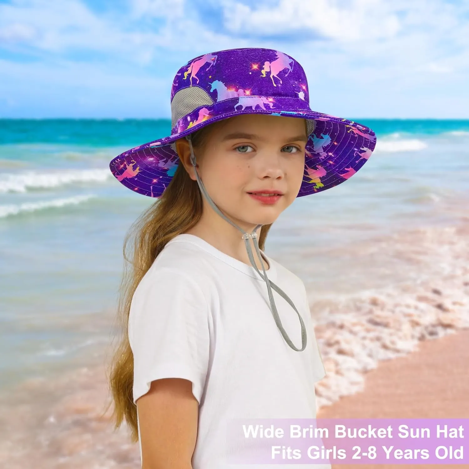 Kids Sun Hat for Girls Mesh Bucket Hat Toddler UV Protection Beach Hat Kids Foldable Fishing Hat for Girls 2-8 Years