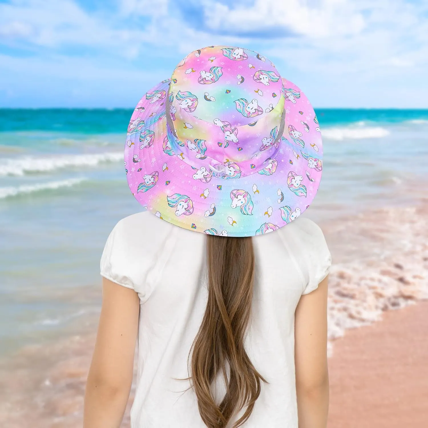 Kids Sun Hat for Girls Mesh Bucket Hat Toddler UV Protection Beach Hat Kids Foldable Fishing Hat for Girls 2-8 Years