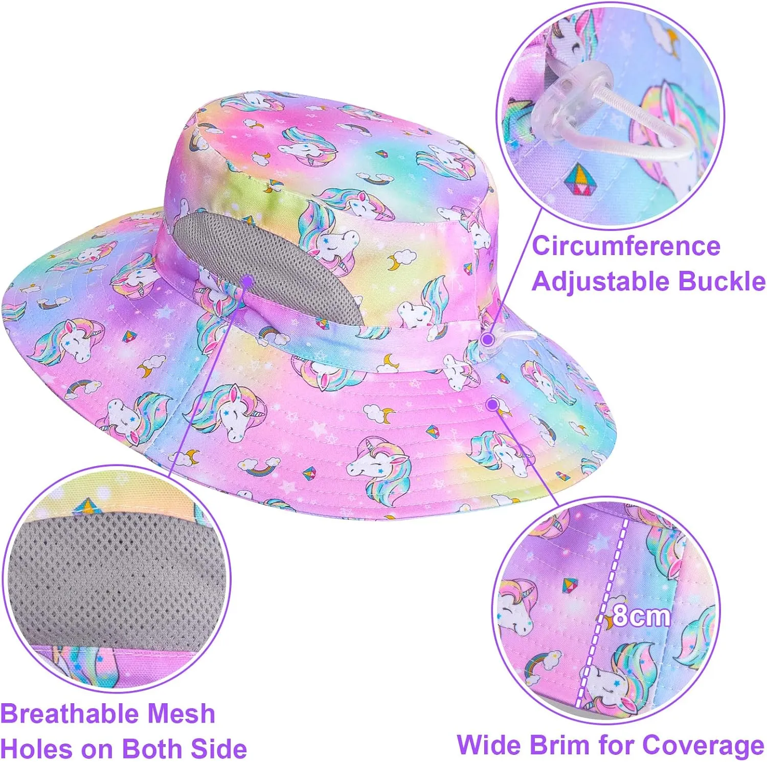 Kids Sun Hat for Girls Mesh Bucket Hat Toddler UV Protection Beach Hat Kids Foldable Fishing Hat for Girls 2-8 Years