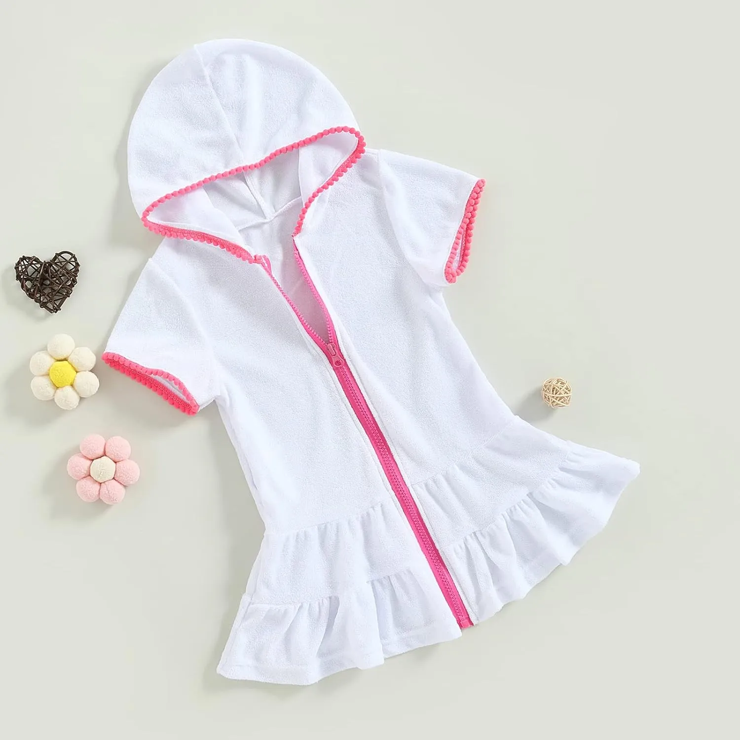 Kids Toddler Girls Swim Cover Up Zip Up Hooded Towel Terry Swimsuit Robe Pool Beach Bathing Suit Wraps Swimwear