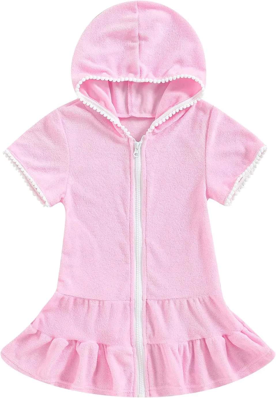Kids Toddler Girls Swim Cover Up Zip Up Hooded Towel Terry Swimsuit Robe Pool Beach Bathing Suit Wraps Swimwear