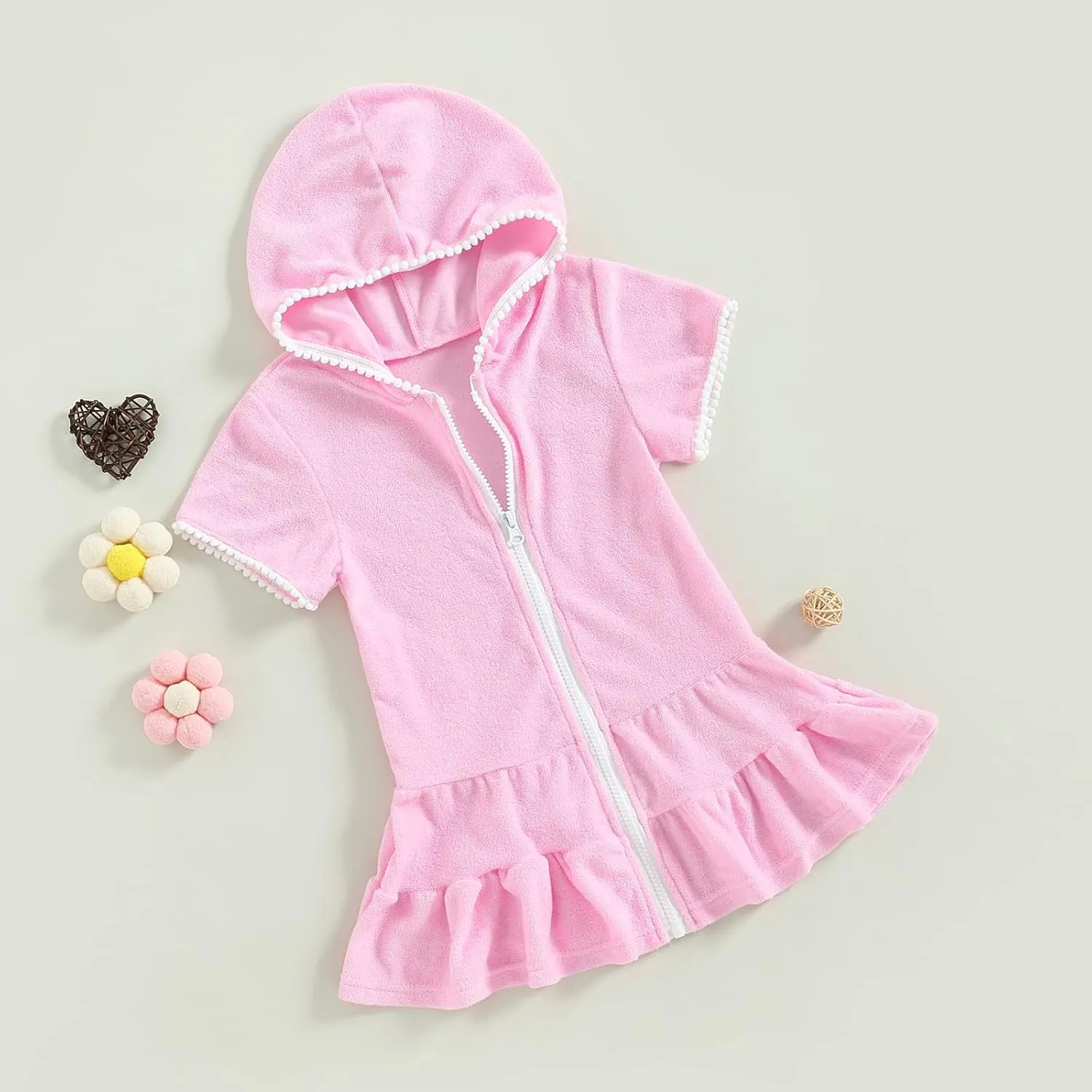 Kids Toddler Girls Swim Cover Up Zip Up Hooded Towel Terry Swimsuit Robe Pool Beach Bathing Suit Wraps Swimwear