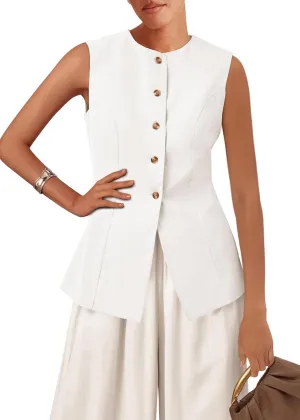 KIRUNDO Blazer Vest for Women Trendy 2025 Dressy Business Casual Summer Button Down Sleeveless Work Suit Waistcoat Tops