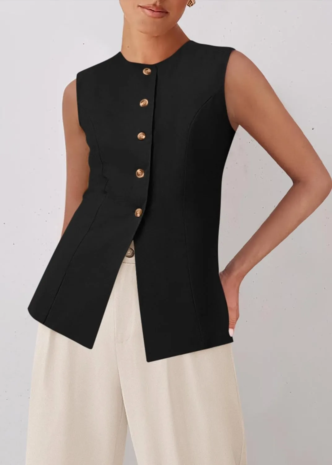 KIRUNDO Blazer Vest for Women Trendy 2025 Dressy Business Casual Summer Button Down Sleeveless Work Suit Waistcoat Tops