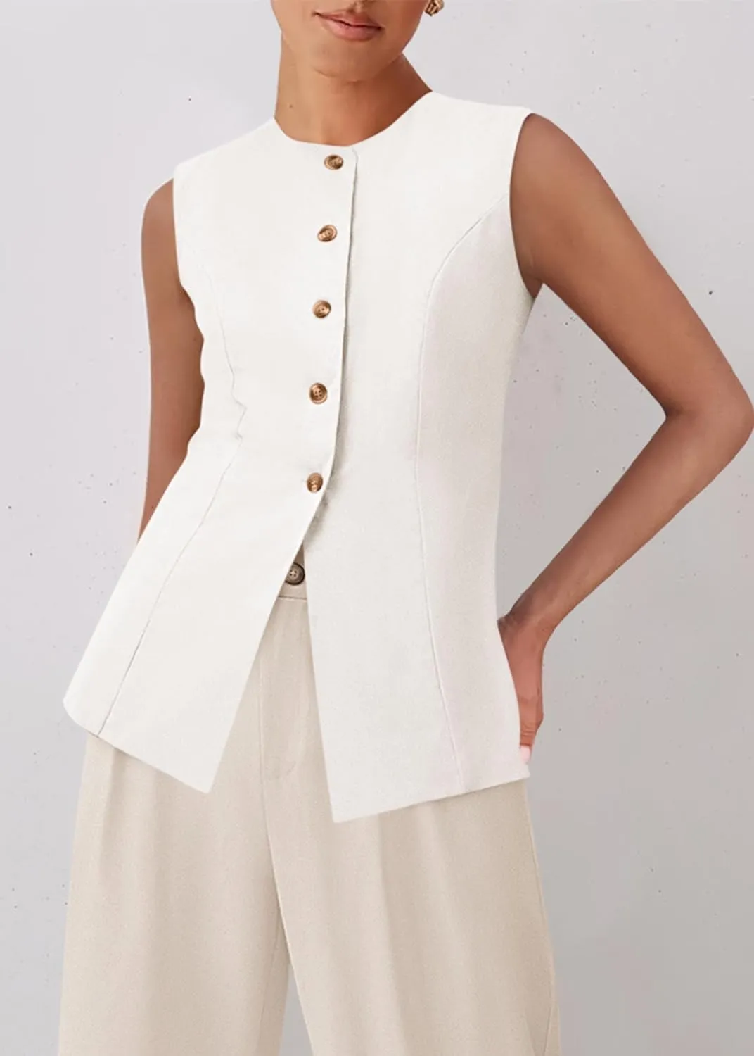KIRUNDO Blazer Vest for Women Trendy 2025 Dressy Business Casual Summer Button Down Sleeveless Work Suit Waistcoat Tops