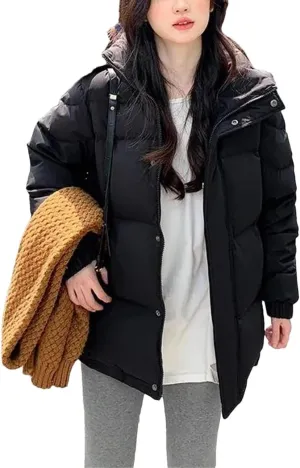 Korean Down Cotton Jacket Women Hooded Parkas Winter Padded Coat Thick Warm Loose Puffer Female Snow Wear Outwea