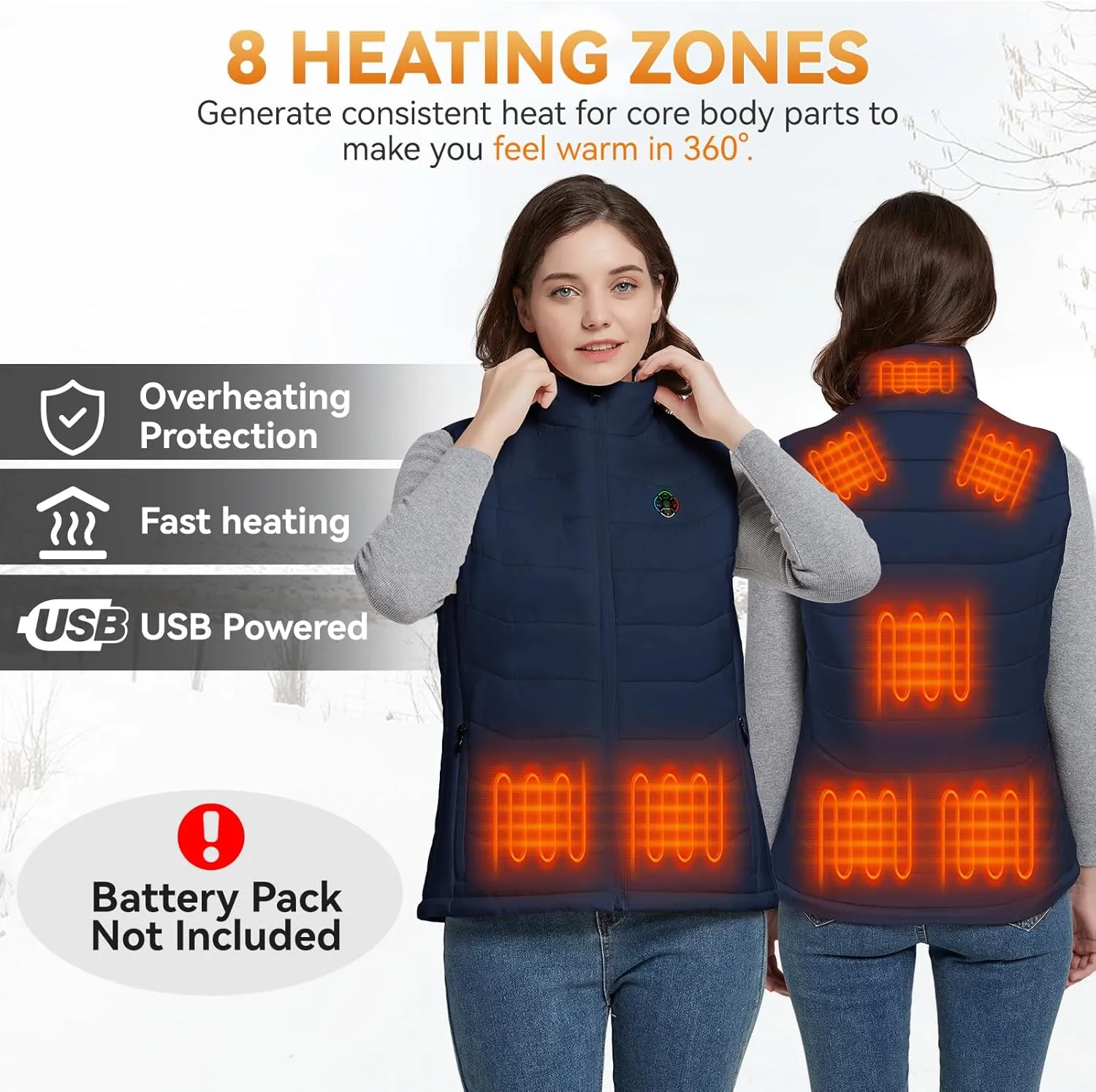 KOVNLO Womens Heated Vest, 5 in 1 Smart Controller, Lights-out Design, Electric Heated Jackets (Battery Pack Not Included)