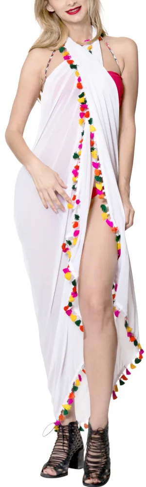 La Leela Sheer Chiffon Women Swimsuit Cover Up Sarong Solid 78"X39" White_1787