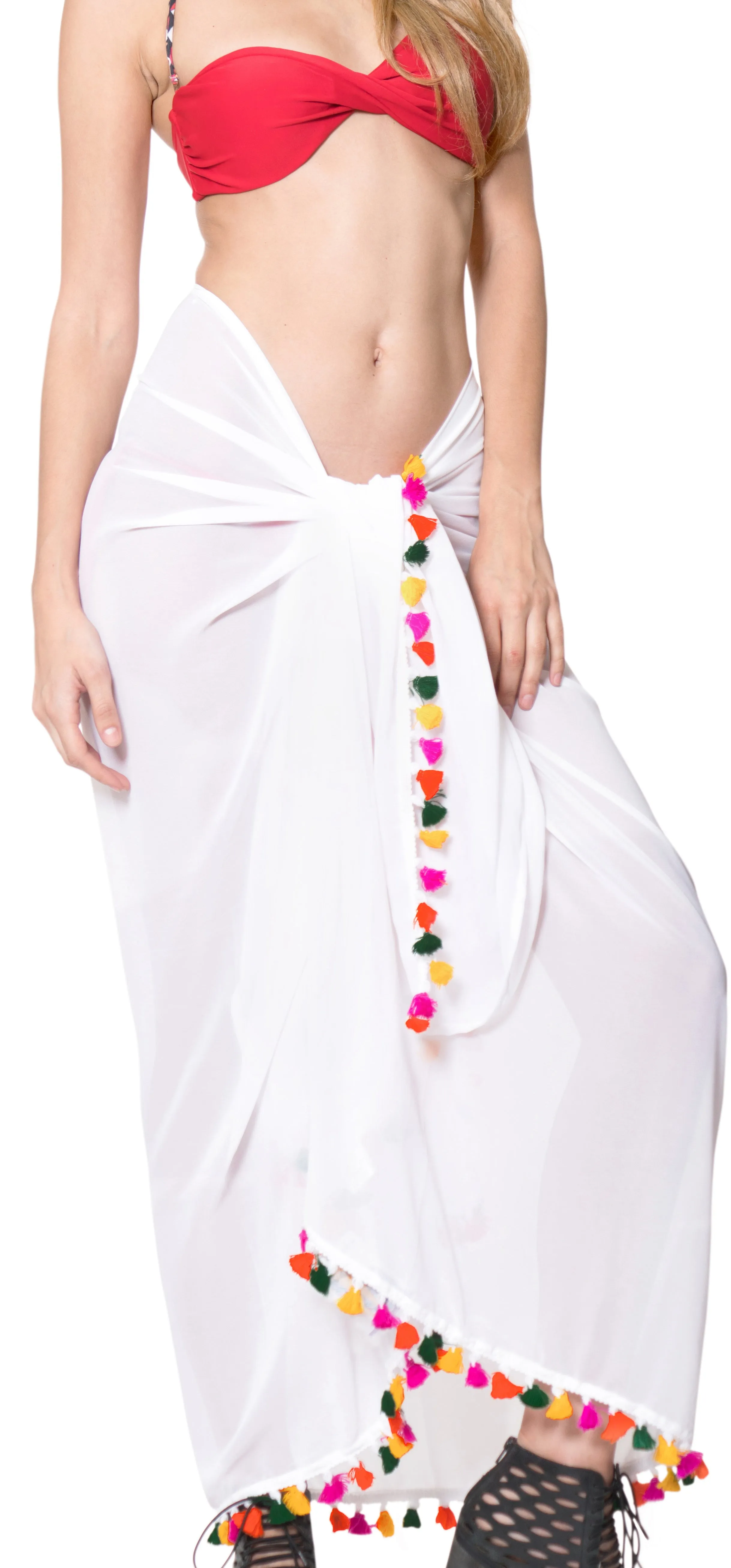 La Leela Sheer Chiffon Women Swimsuit Cover Up Sarong Solid 78"X39" White_1787