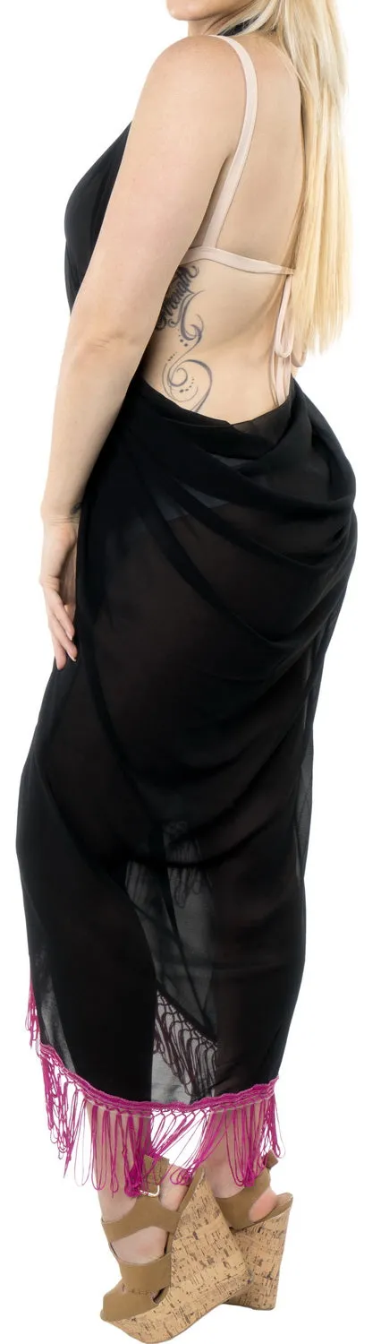 La Leela Women's Hawaiian Bikini Beach Wrap Sheer Sarong Swimming Bathing suit Beachwear Swim Dress Pareo Cover up Long 78"X42"  Black 136421