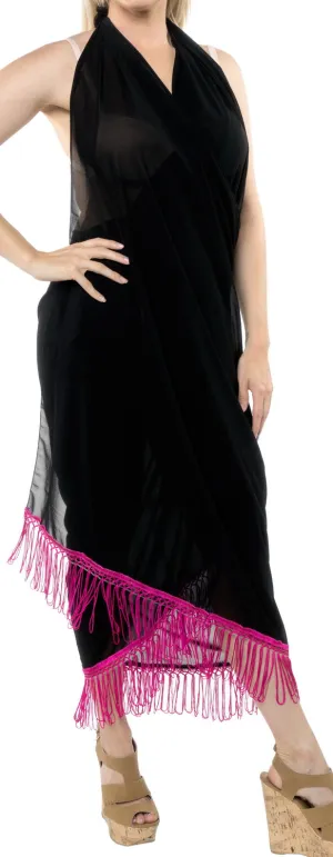 La Leela Women's Hawaiian Bikini Beach Wrap Sheer Sarong Swimming Bathing suit Beachwear Swim Dress Pareo Cover up Long 78"X42"  Black 136421