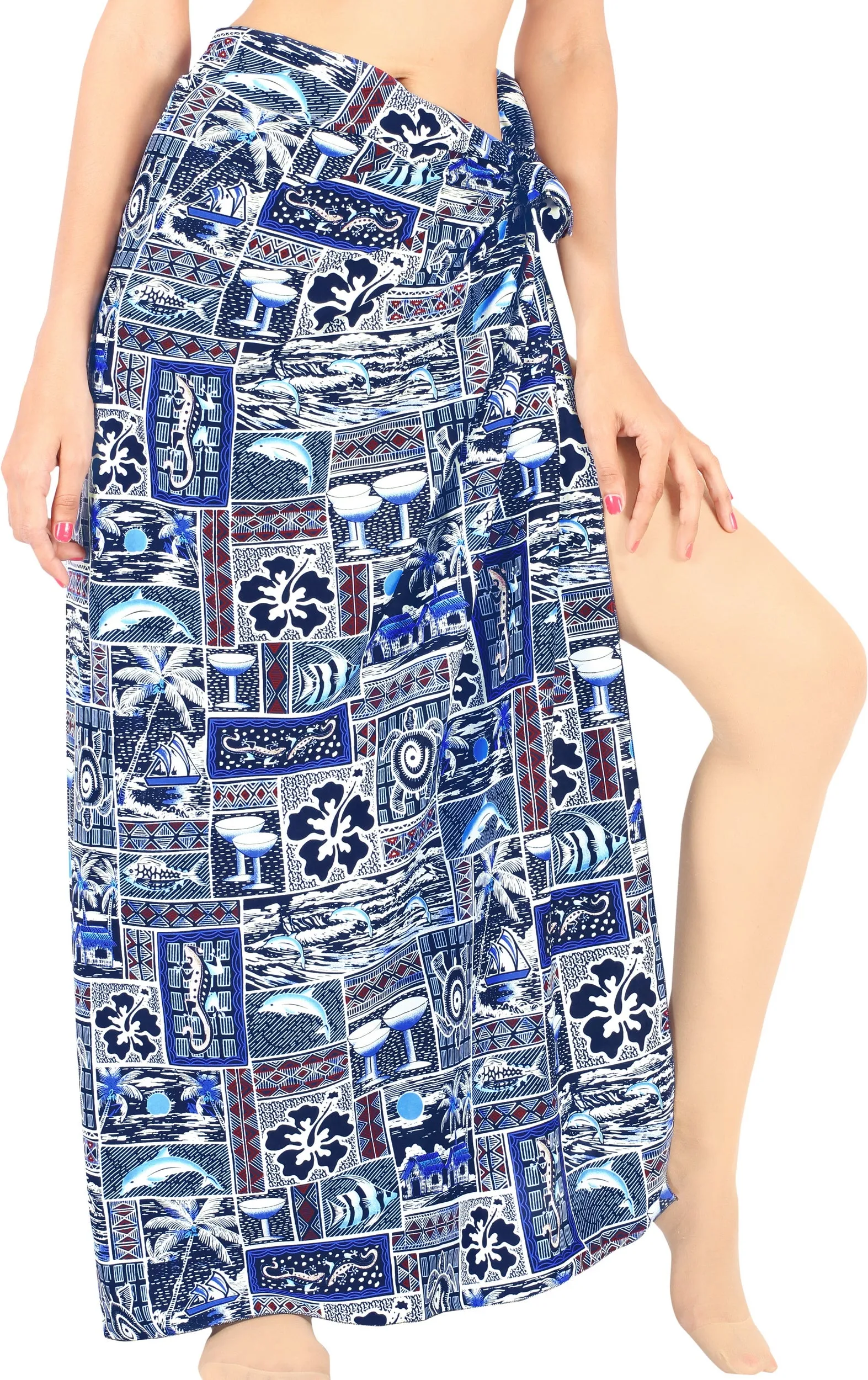 La Leela Women's Hawaiian Bikini Beach Wrap Sheer Sarong Swimming Bathing suit Beachwear Swim Dress Pareo Cover up Long 78"X42"  Blue 129337