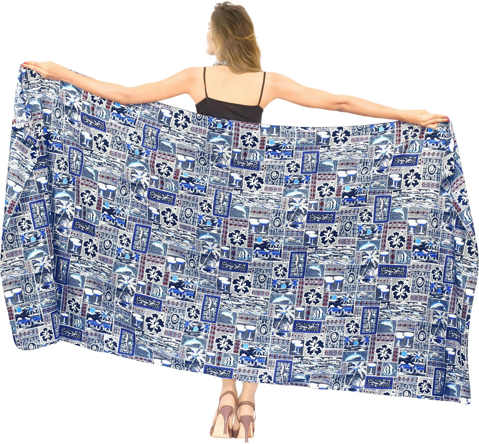 La Leela Women's Hawaiian Bikini Beach Wrap Sheer Sarong Swimming Bathing suit Beachwear Swim Dress Pareo Cover up Long 78"X42"  Blue 129337