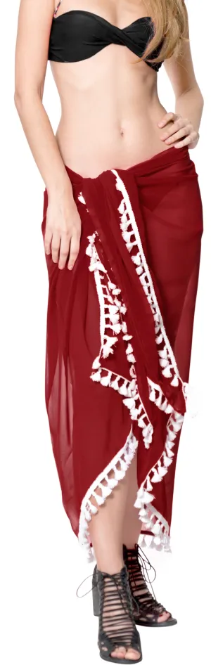 La Leela Women's Hawaiian Bikini Beach Wrap Sheer Sarong Swimming Bathing suit Beachwear Swim Dress Pareo Cover up Long 78"X42"  Red 906932