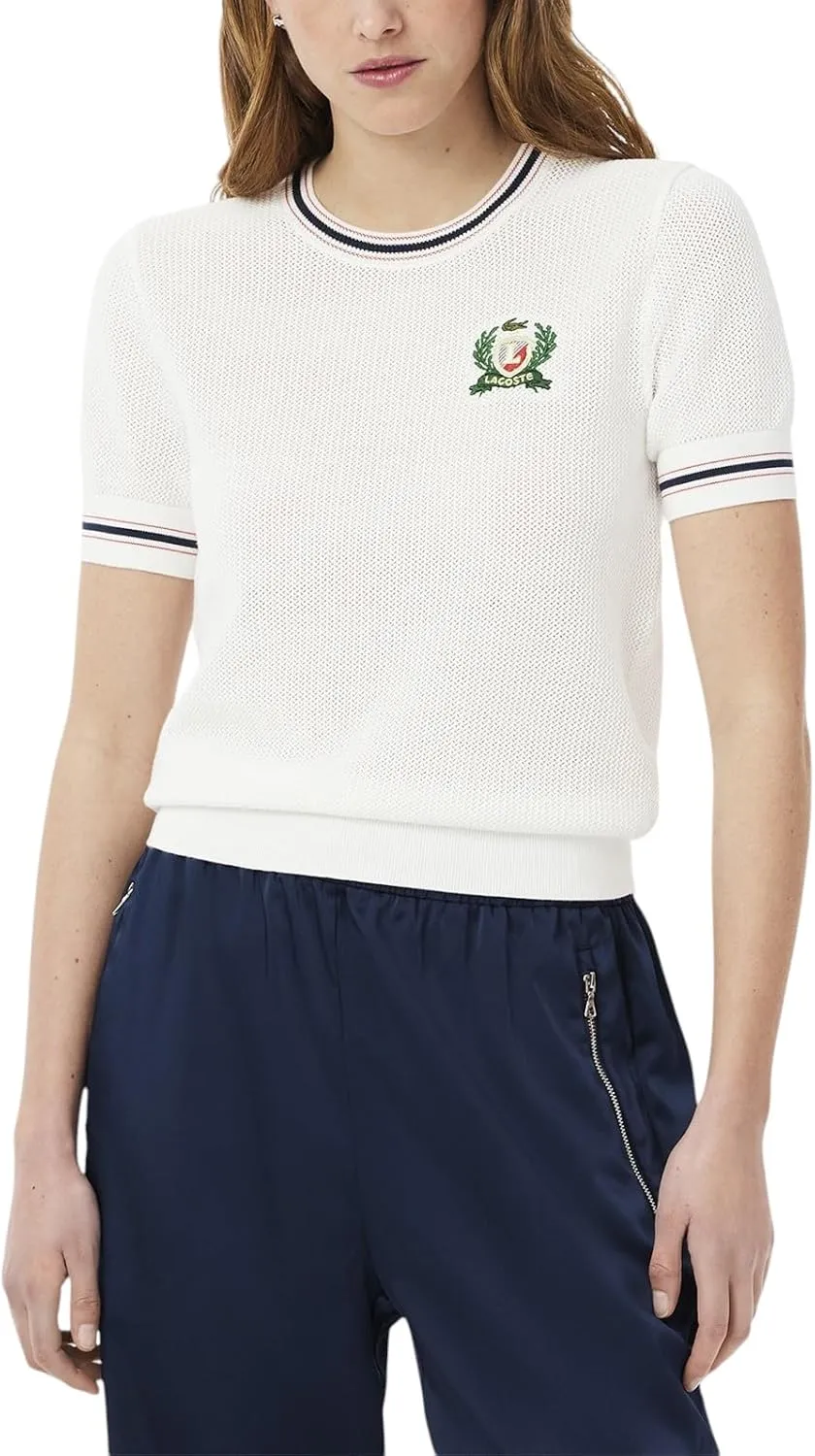 Lacoste womens Made in France Embroidered Shield Sweater