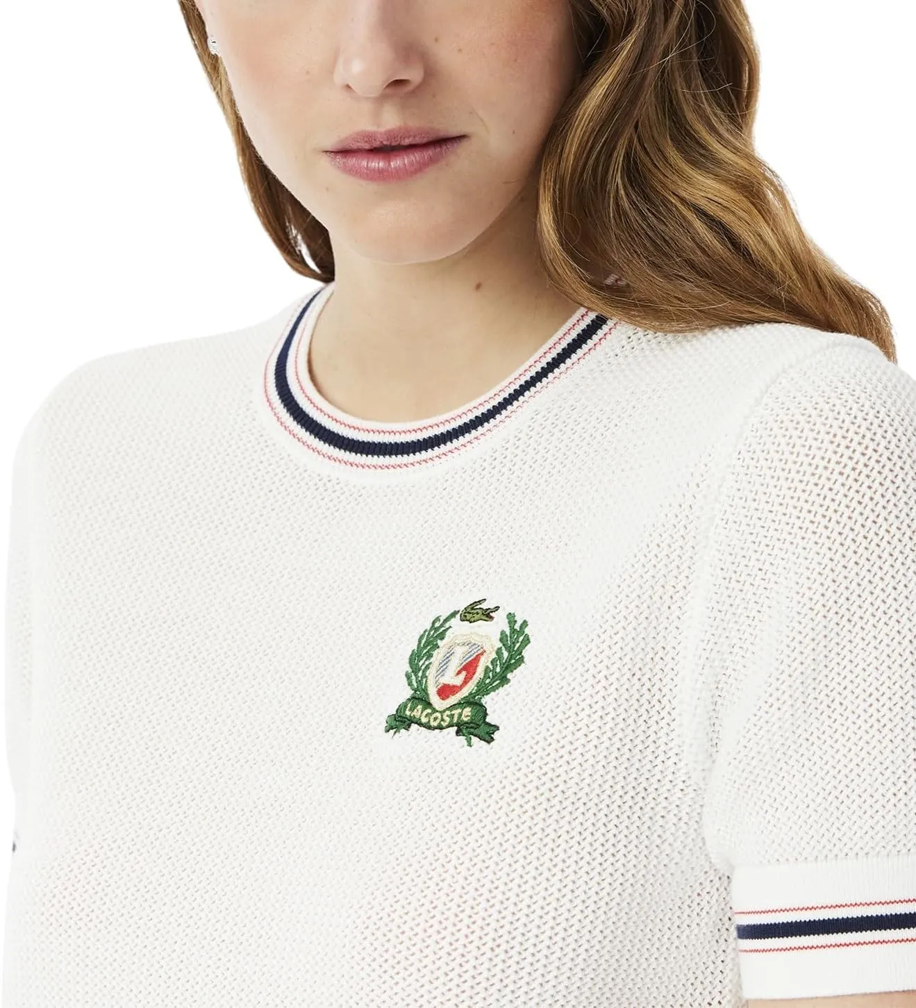Lacoste womens Made in France Embroidered Shield Sweater