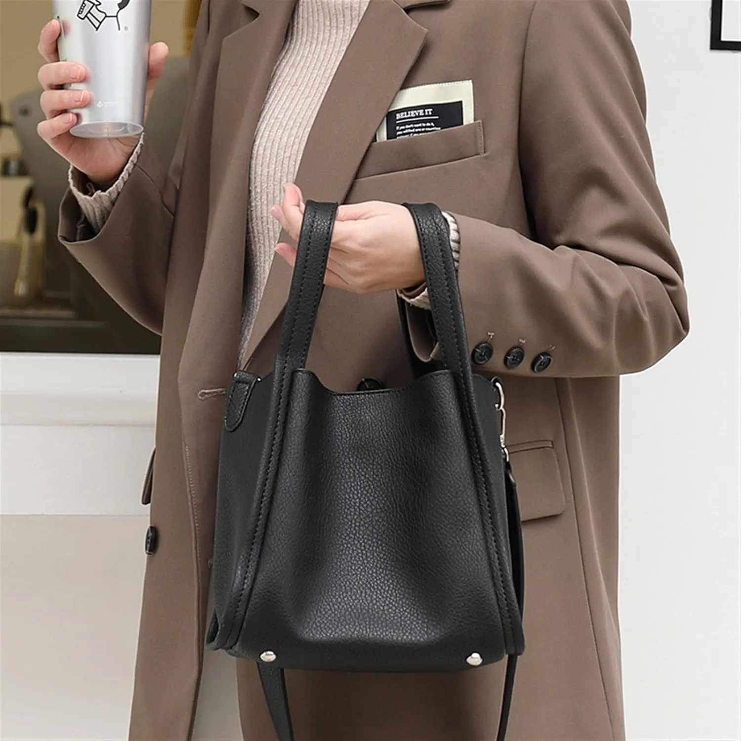 Ladies handbag soft leather bucket bag shoulder crossbody bag