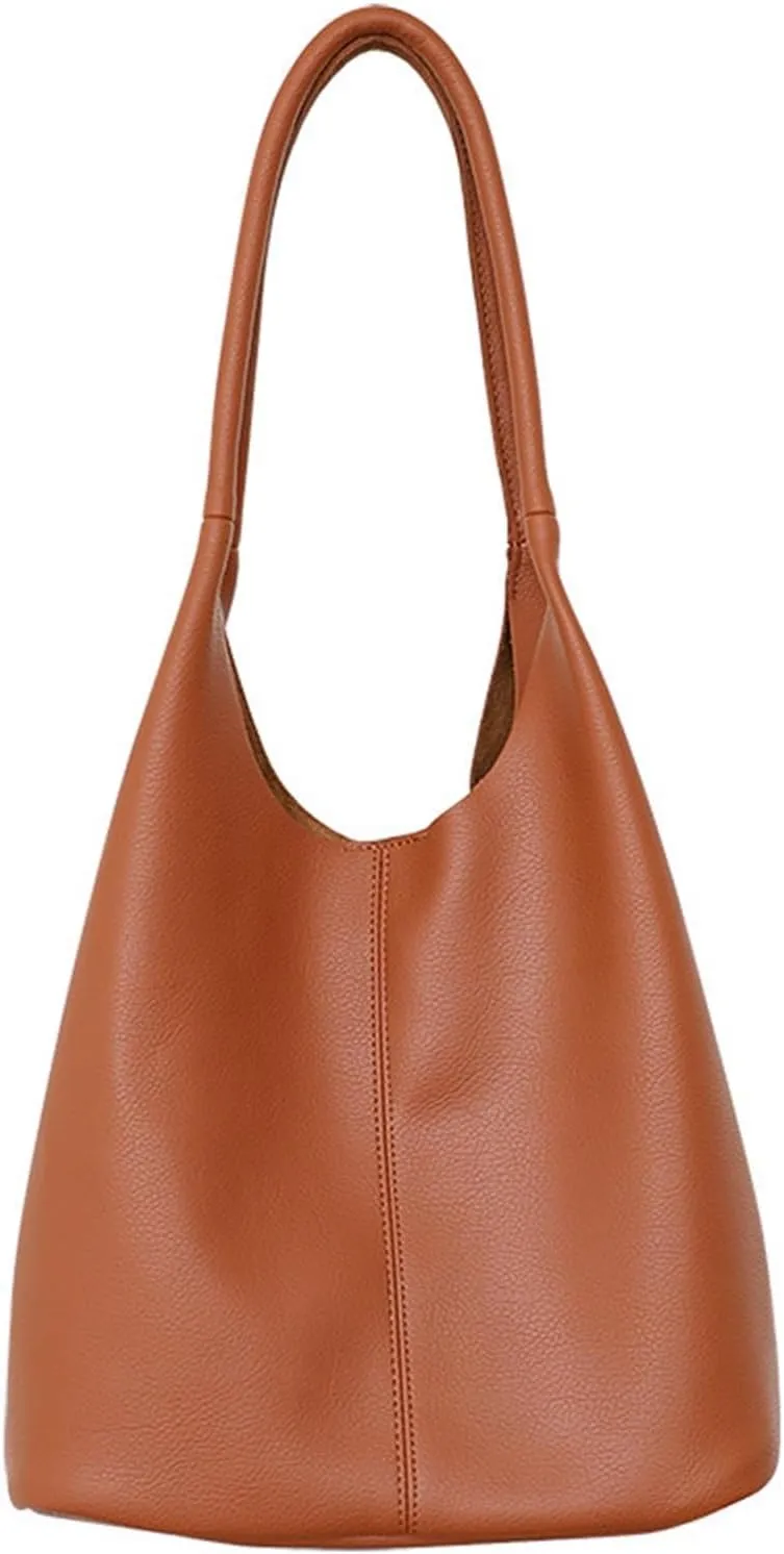 Ladies soft leather handbag bucket bag shoulder bag