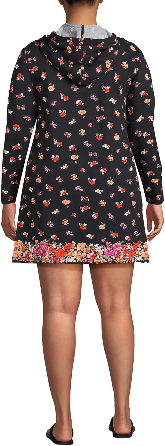 Lands' End Women's Cotton Jersey Long Sleeve Hooded Swim Cover-up Dress