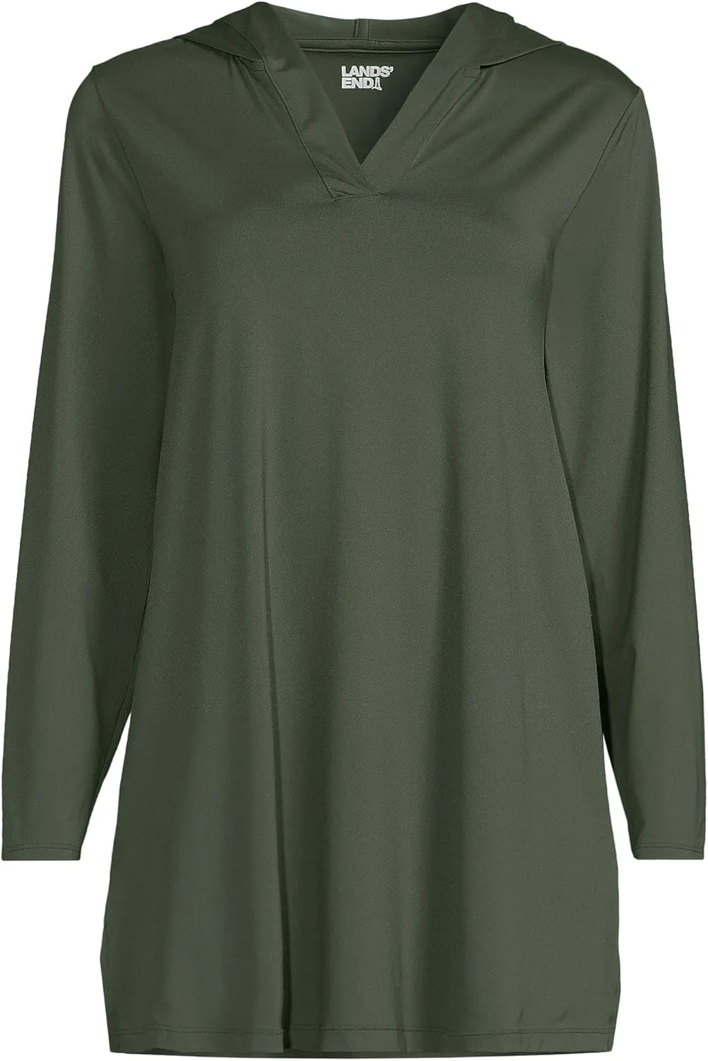Lands' End Women's Cotton Jersey Long Sleeve Hooded Swim Cover-up Dress