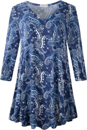 LARACE Tunics 3/4 Sleeve Plus Size Tops for Women V Neck Loose Fit Flowy Clothing for Leggings