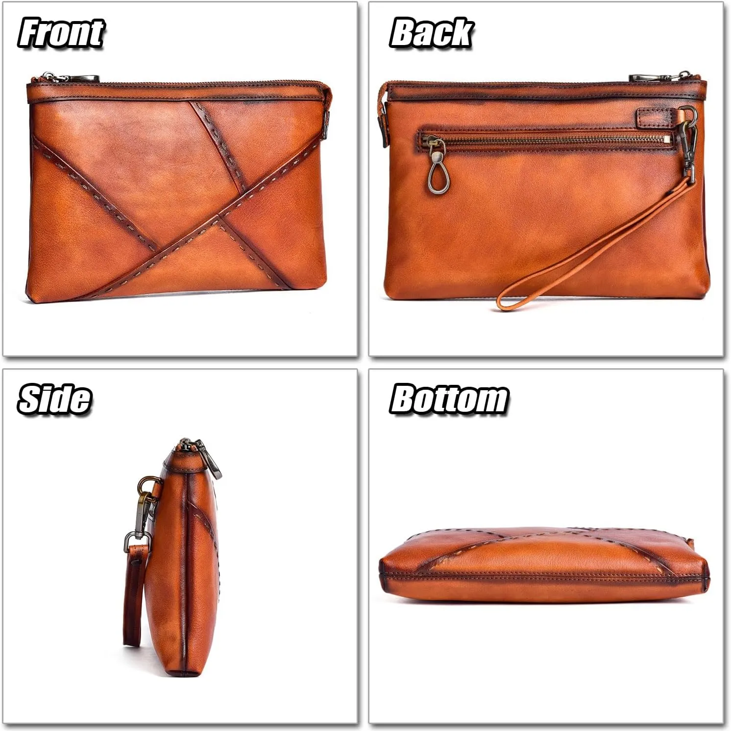Large Clutch Bag for Men Upscale Vegetable Tanned Leather Business Handbag Versatile Organizer Fashion Wrist Wallet