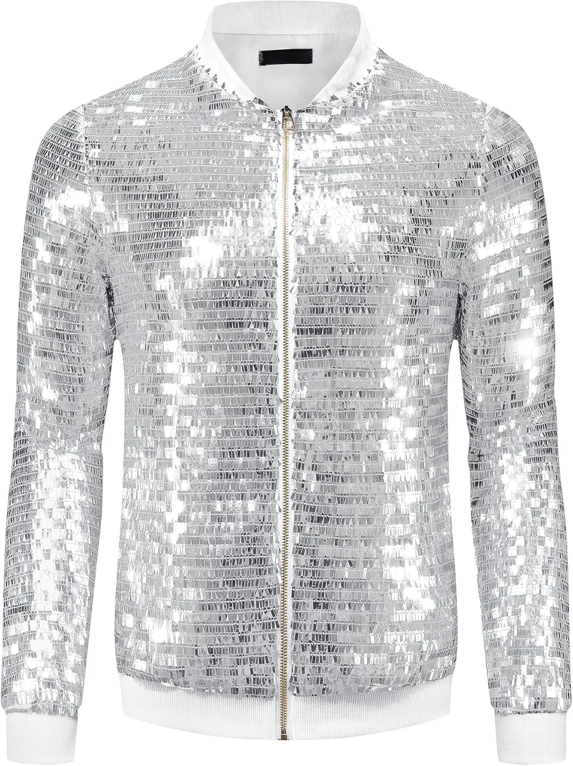 Lars Amadeus Sequin Varsity Jackets for Men's Zipper Festival Disco Sparkly Shiny Baseball Bomber Jacket