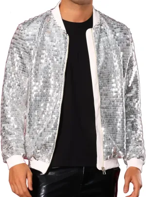 Lars Amadeus Sequin Varsity Jackets for Men's Zipper Festival Disco Sparkly Shiny Baseball Bomber Jacket