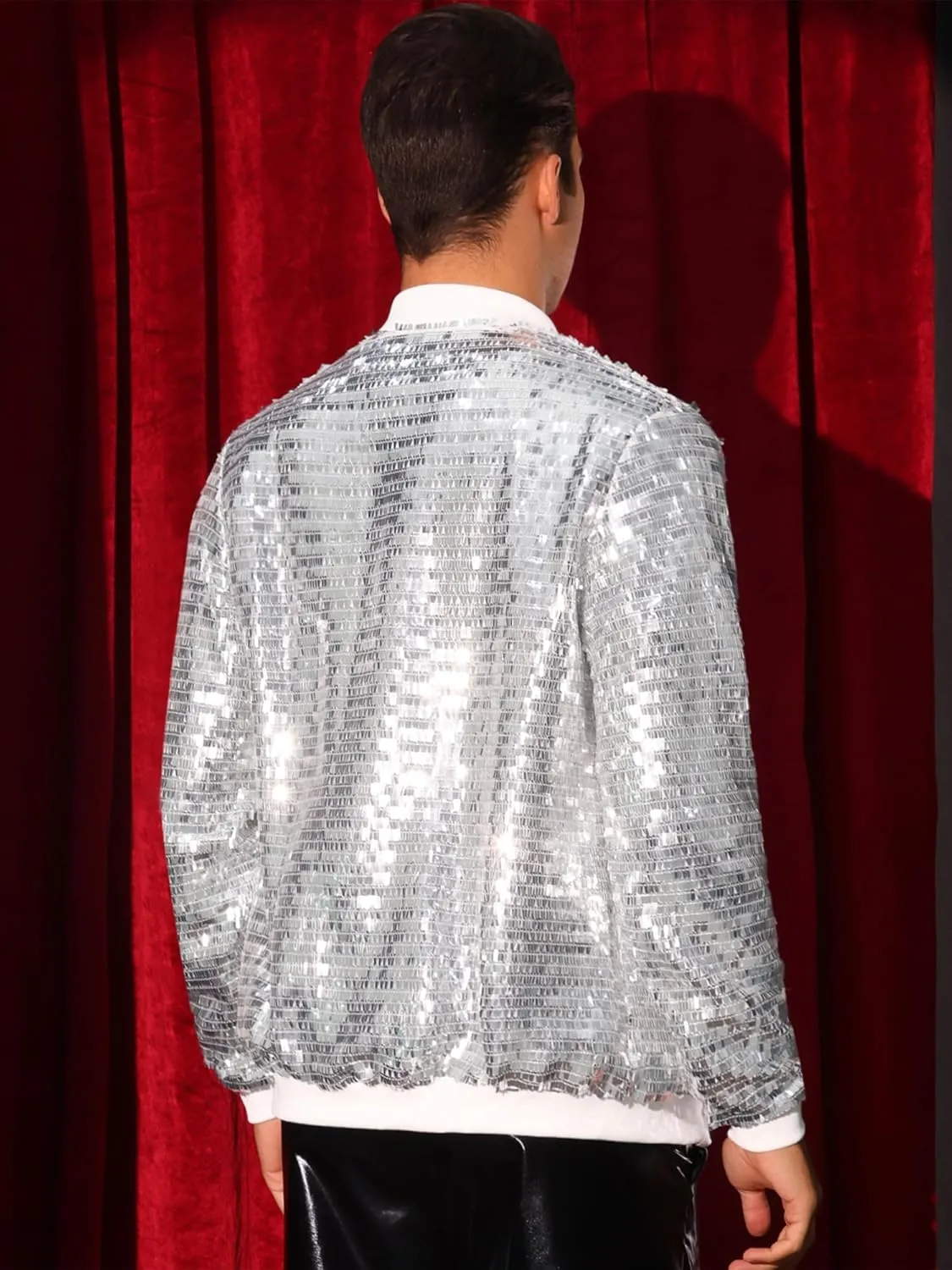Lars Amadeus Sequin Varsity Jackets for Men's Zipper Festival Disco Sparkly Shiny Baseball Bomber Jacket