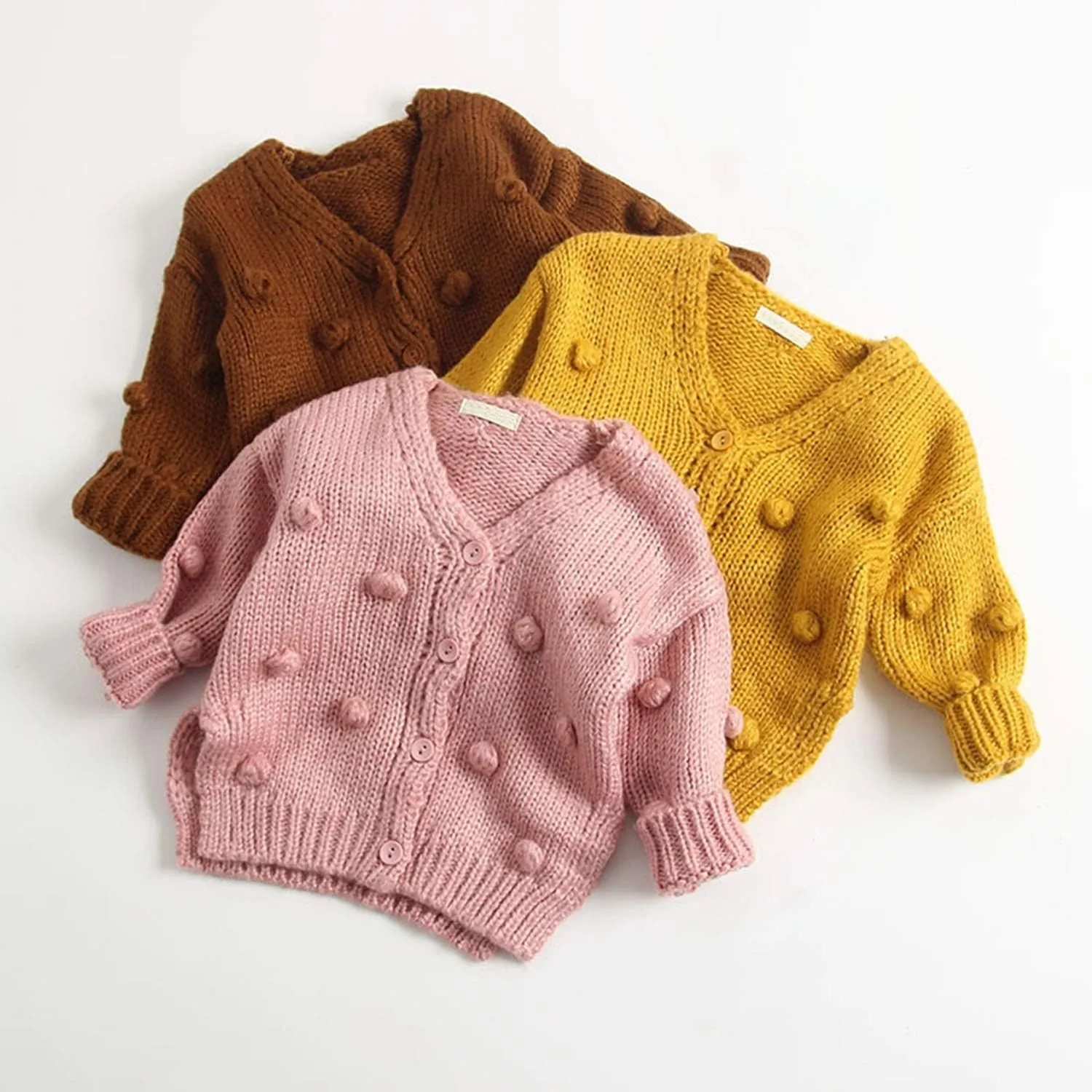 Lefyira Toddler Baby Girl Knit Cardigan Sweaters Open Front Pompom Knitwear Jacket Button Down Solid Knitted Outwear