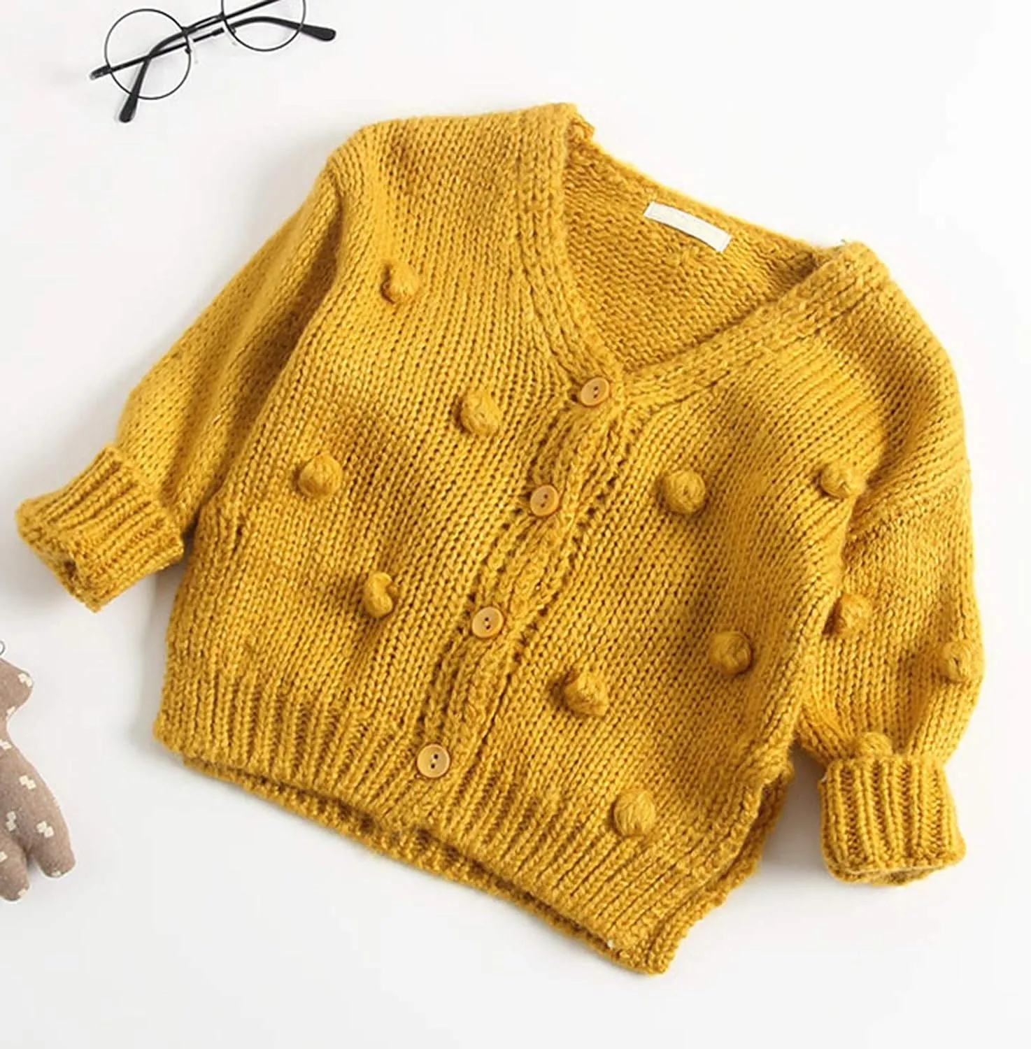 Lefyira Toddler Baby Girl Knit Cardigan Sweaters Open Front Pompom Knitwear Jacket Button Down Solid Knitted Outwear