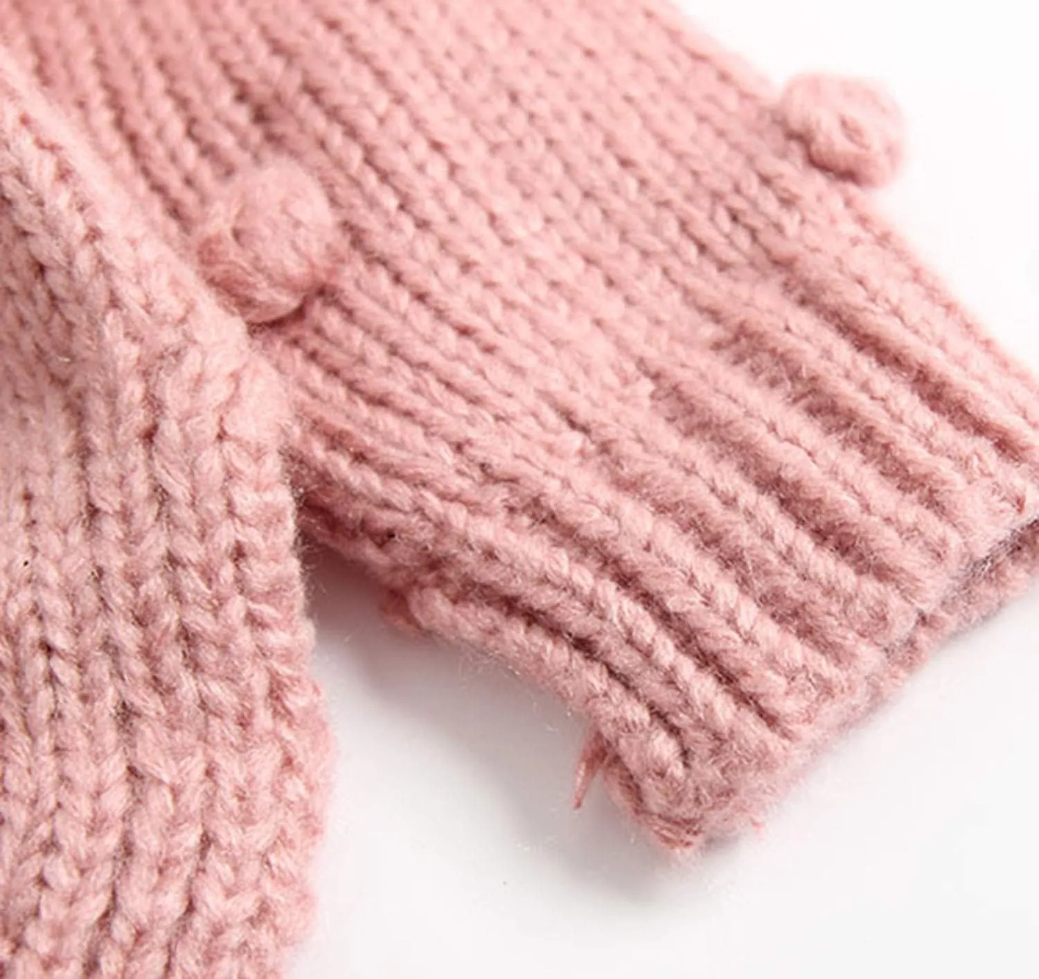 Lefyira Toddler Baby Girl Knit Cardigan Sweaters Open Front Pompom Knitwear Jacket Button Down Solid Knitted Outwear