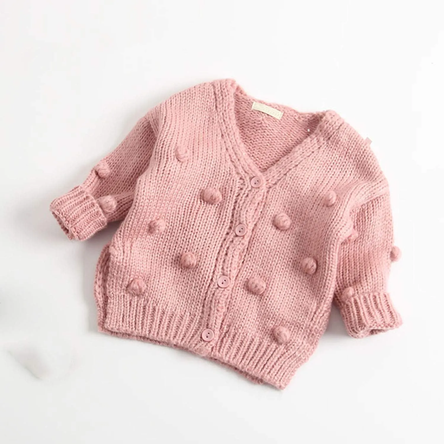 Lefyira Toddler Baby Girl Knit Cardigan Sweaters Open Front Pompom Knitwear Jacket Button Down Solid Knitted Outwear