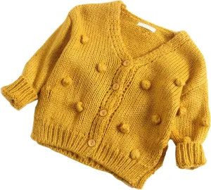 Lefyira Toddler Baby Girl Knit Cardigan Sweaters Open Front Pompom Knitwear Jacket Button Down Solid Knitted Outwear