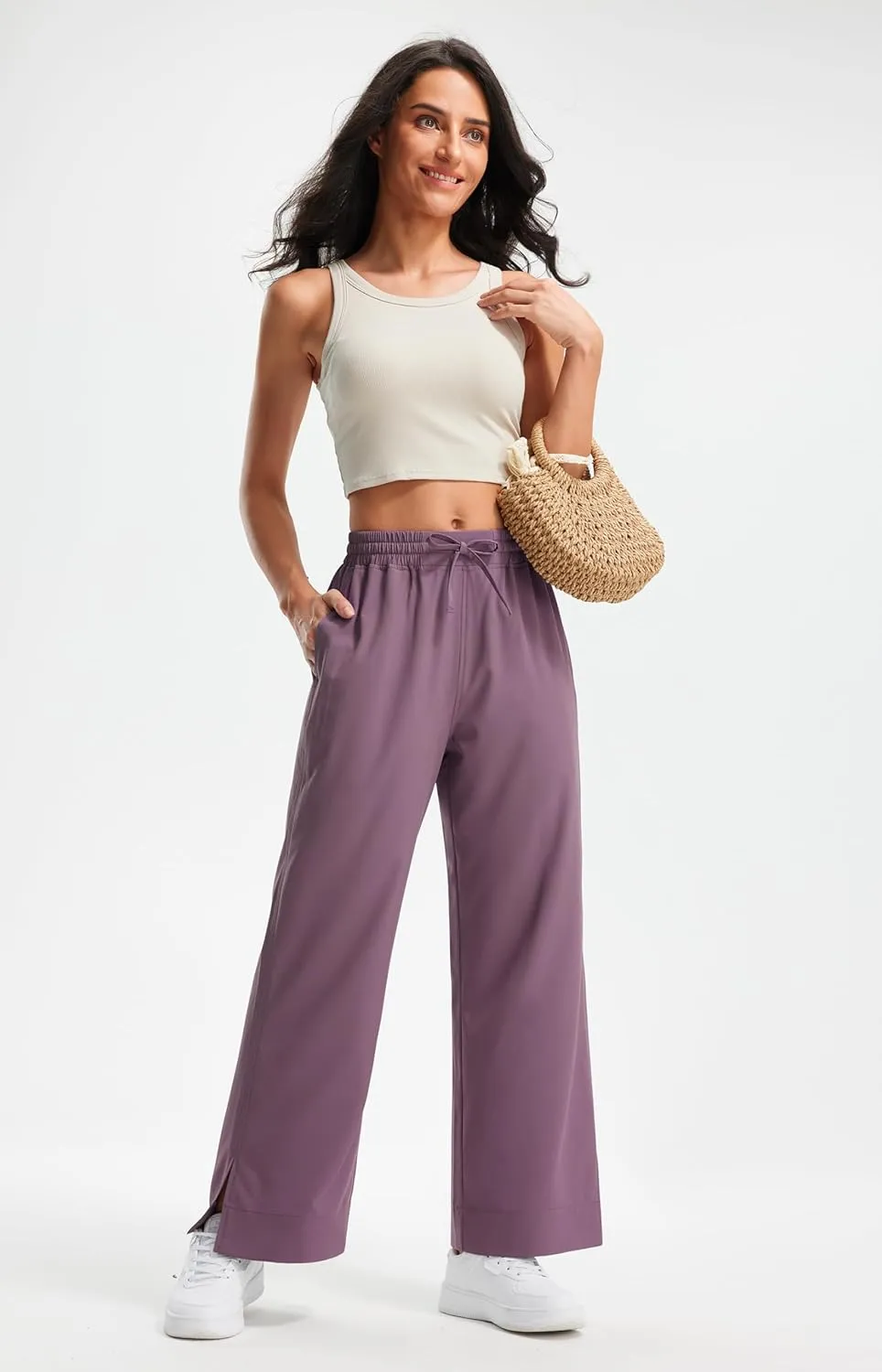 Libin Women's Lightweight Wide Leg Pants 27"/29" High Waisted Casual Work Pants Lounge Flowy Trousers with Pockets